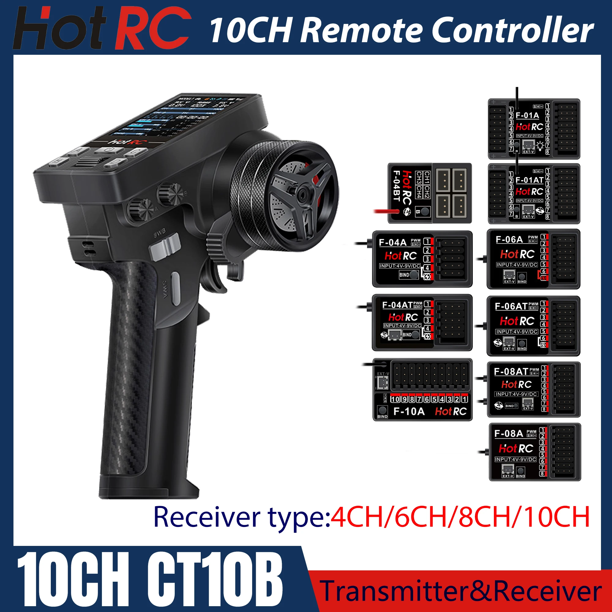 HOTRC CT-10B CT10B 10CH Zender Afstandsbediening 2.4Ghz Radio Voor RC Model Auto Boot Vliegtuigen Quadcopter Accessoires - afbeelding 2