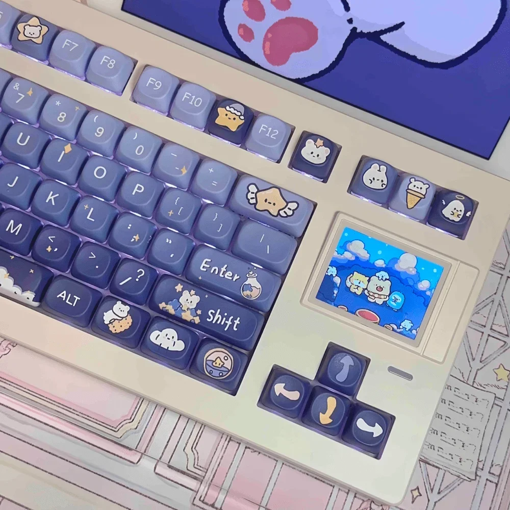 

Cute Bear Blue Keycap Picking Stars PBT MOA Five-Sided Sublimation Keycap Cartoon Mechanical Keyboard Keycaps For Girls