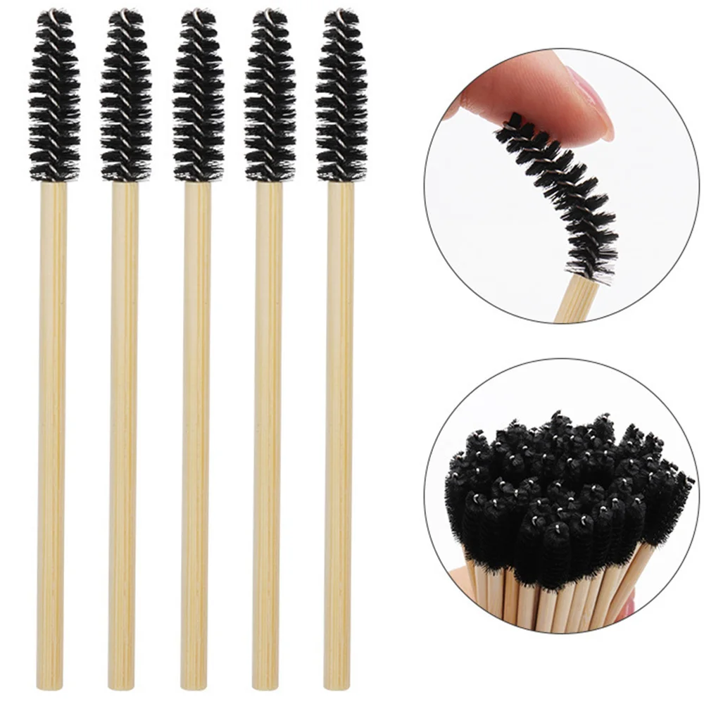 ﻿   Brosse à cils avec manche en bambou, baguettes de Mascara réutilisables, applicateur d'extension de cils, brosse à sourcils, outil de maquillage, 100 pièces