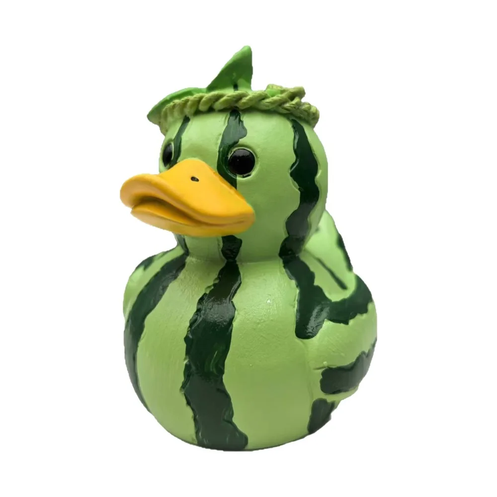 

Cute Cartoon Watermelon Duck Statue Funny Resin Dragon Fruit Duck Figurine Mini Decorative Duck Ornament Desktop Display