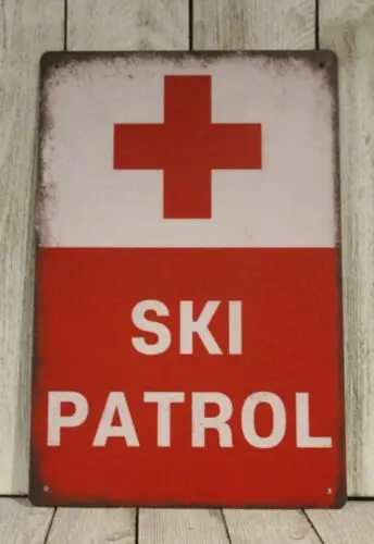 Ski Patrol Tin Metal Sign Skiing Vintage Rustic Look Mountain Cabin Chalet Bar