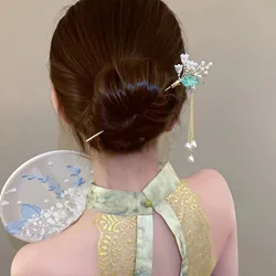 Chinese Style Vintage Hairpin Elegant Flower Vine Jade Stone Hair Stick Hanfu Cheongsam Evening Dress Hair Decor Accessories