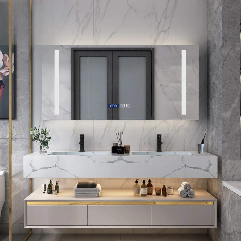 

Cream colored Fengyan board bathroom cabinet, modern light luxury bathroom, washbasin, washbasin, hand basin combination