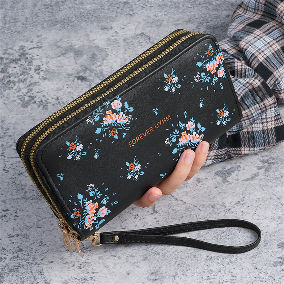 Fashion women's mobile wallet Double zipper large capacity purse multi-function clutch bag