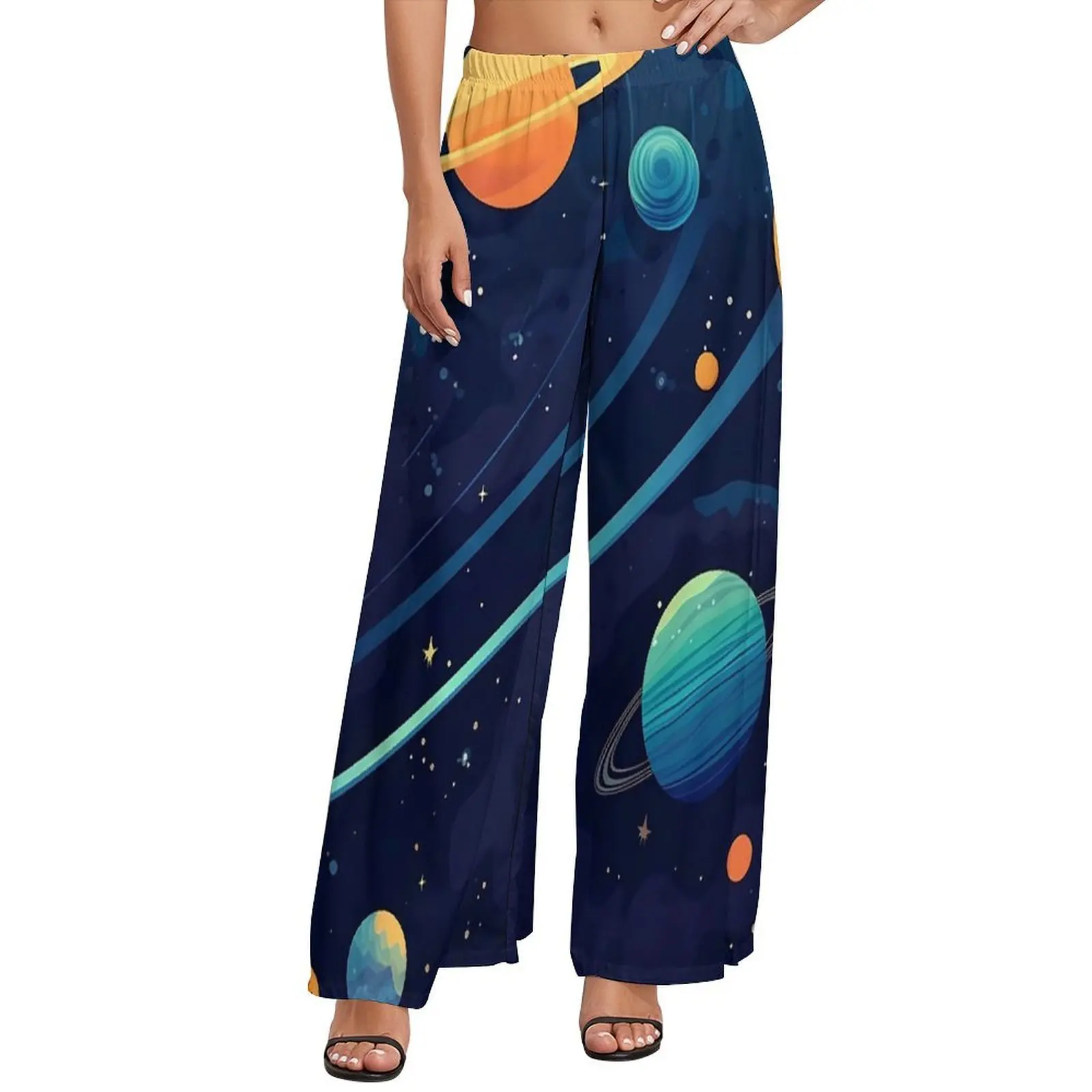 

Space Cartoon Pants Galaxy and Universe Street Fashion Straight Wide Leg Pants Elastic High Waist Casual Trousers Big Size 6XL