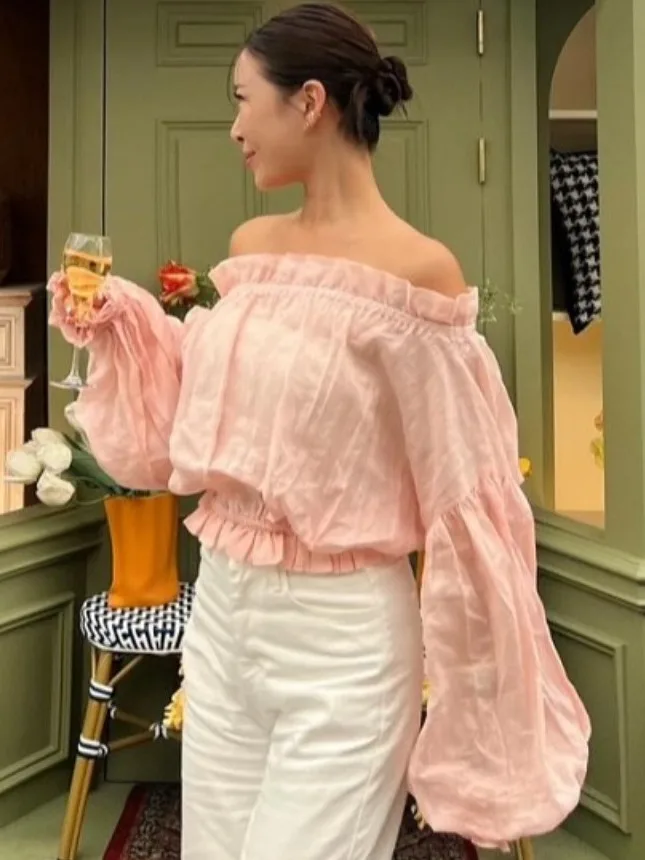 Chic été Sweeti oulder-baring épissure longue Sve protection solaire irt femme coupe régulière moyen doux autre tissu