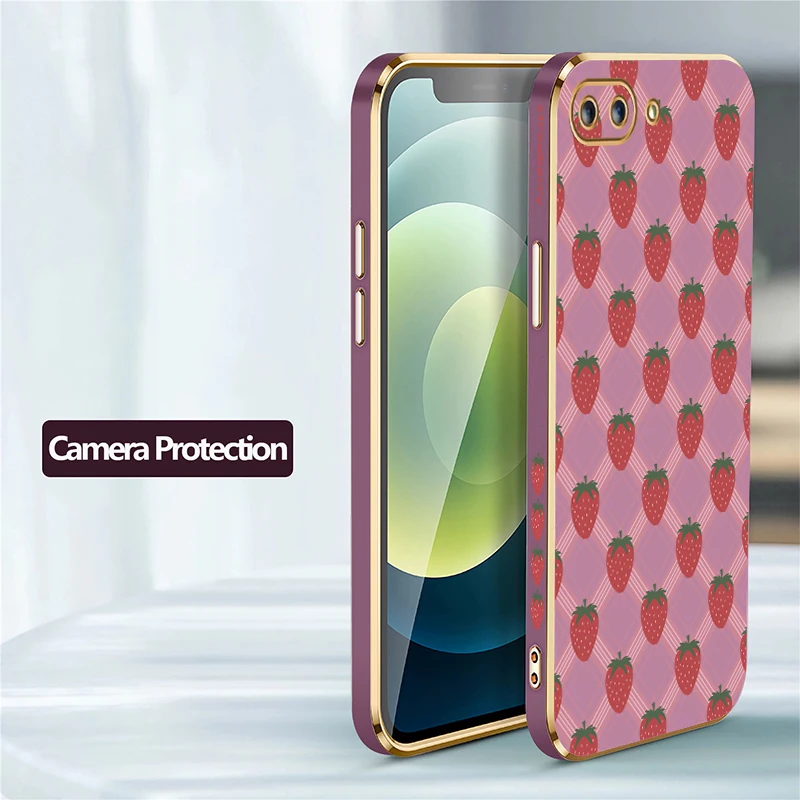 For infinix Hot 40 Pro 40i 30i 30 4G 5G 20 20S 20i Soft Silicone Phone Case Strawberry Grid Pattern Plating Shockproof Funda