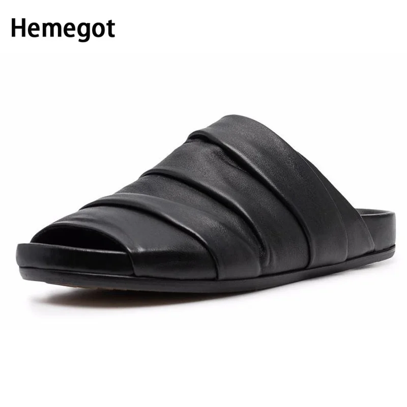 Summer Handmade Muller Shoes Men\'s Flats Slippers Top Layer Cowhide Baotou Lazy Beach Leather Slip-On Roman Sandals