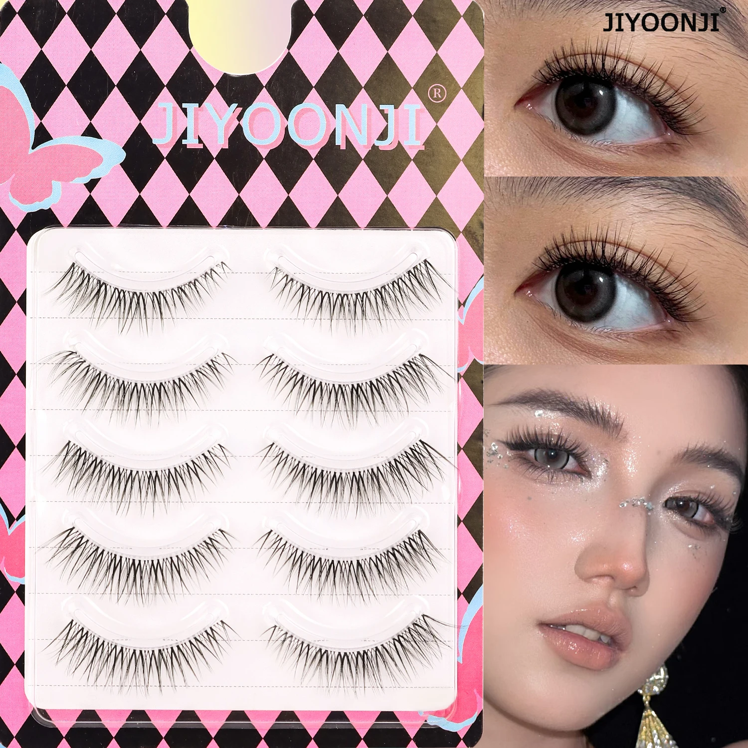 Natural False Eyelash Transparent Stem 5 Pair Set with Clear Roots Fairy One Piece Eyelash