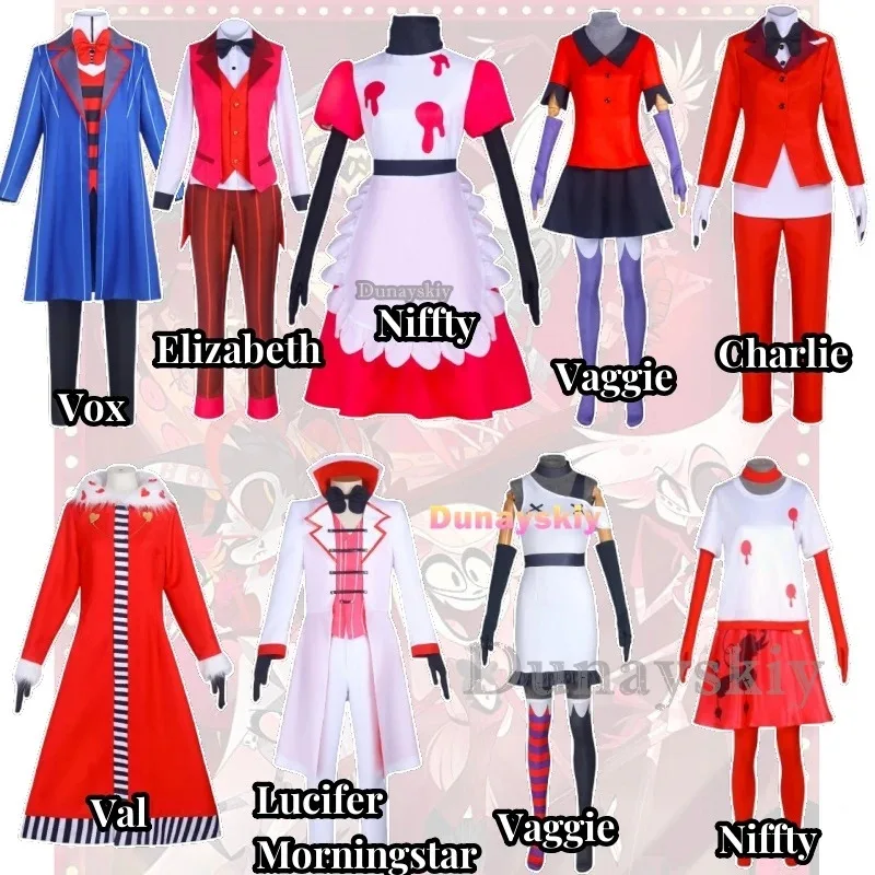 

Лили 123 Лучифер Элизабет Шарлотта Морнингстар Niffty Vaggie Vox Чарли Хазбин Косплей Отель Хэллоуин Вечеринка Женщина