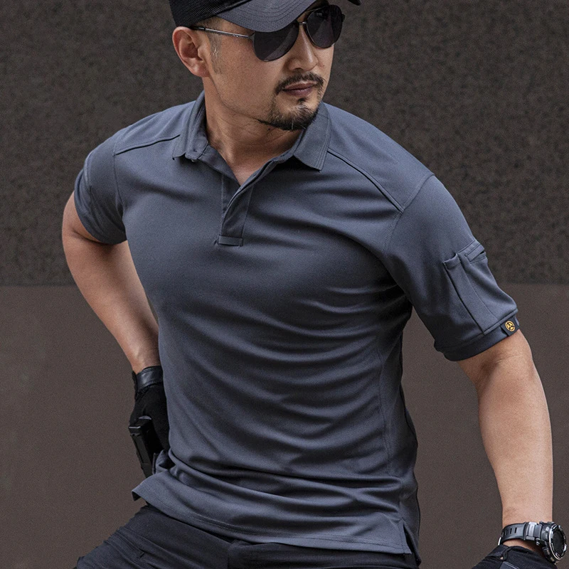 Polo Shirts for Men Tactical Cotton COOLMAX Casual Solid Color Slim Fit Mens Quick Dry Short Sleeve Outdoor Streetwear Tops