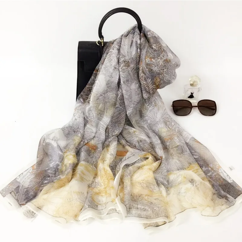 Spring and Summer New Beach Towel Chiffon Shawl All-Matching Printed Scarf Women's Small Light Luxury
