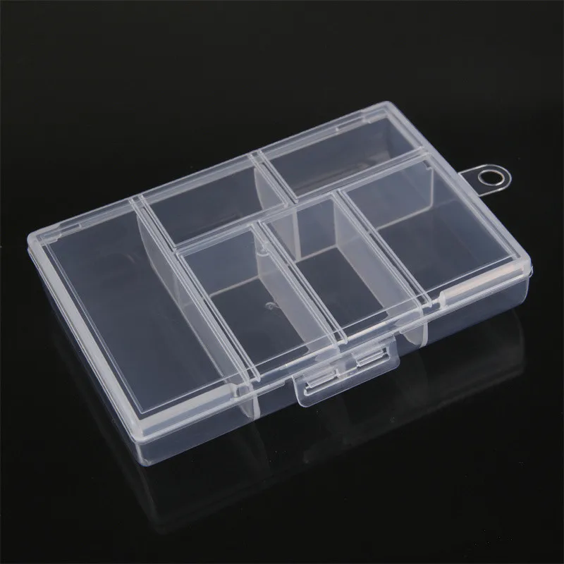 6-grids Plastic Desktop Organizer Transparent Jewelry Earrings Screw Nails Part Storage Box With Cover Practical Clear Container