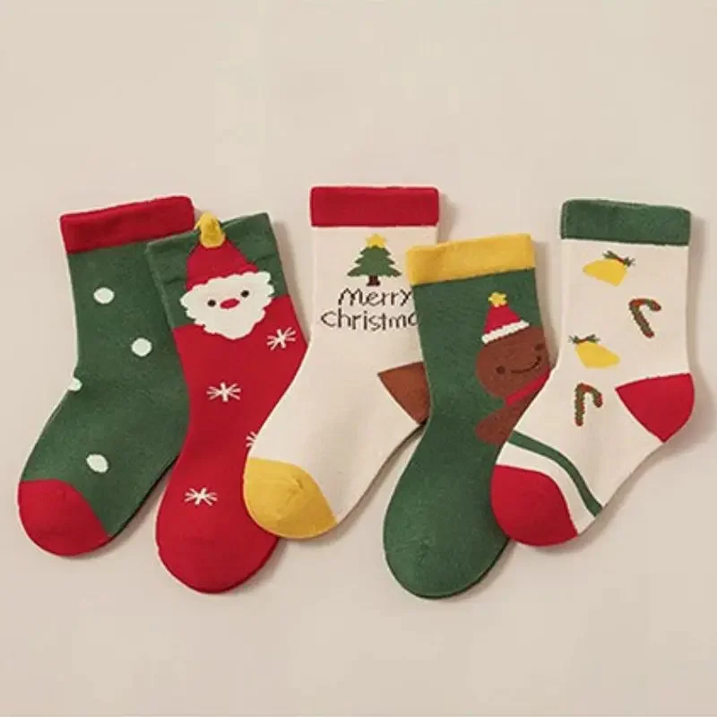 5Pairs/Set Christmas Baby Socks Winter Thick Warm Boy Girl Middle Tube Sock Cartoon Toddler Kids Xmas Socks
