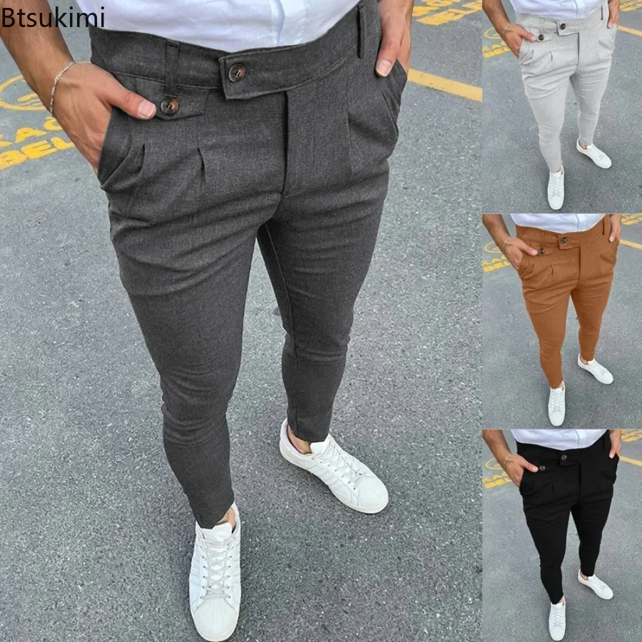 2025 New Men's Suit Trousers Fashion Vintage Solid Slim Fit Formal Pants Men Casual All-match Social Pencil Pants Male Clothing