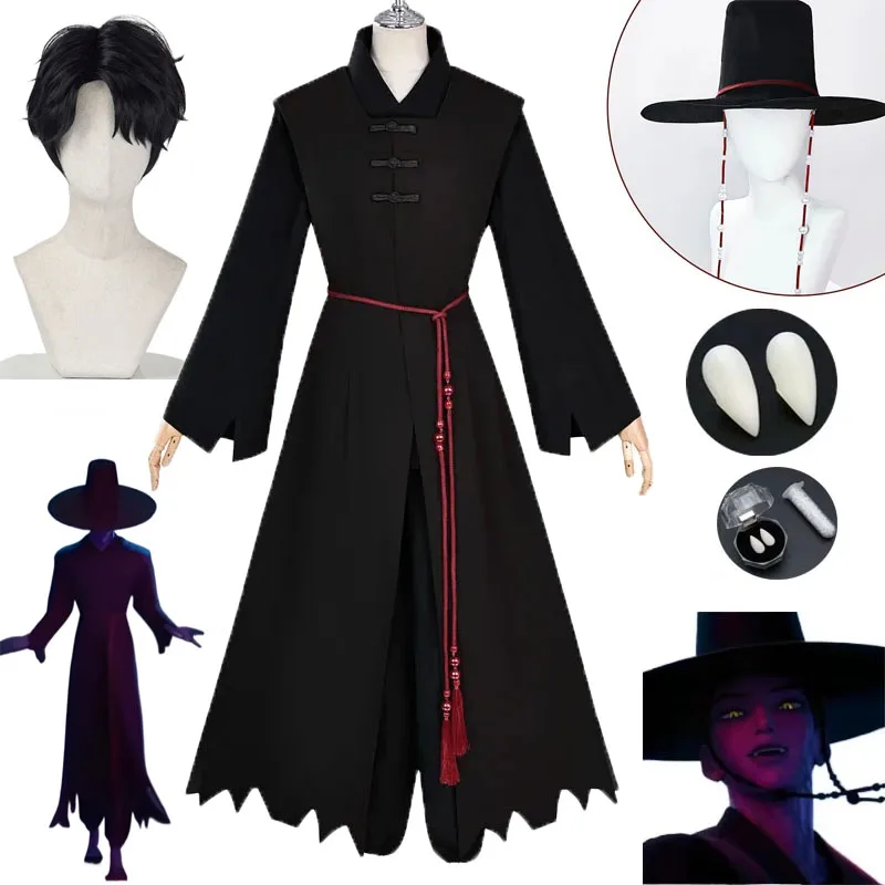 

Аниме Косплей Охотник на демонов KPOP Saja Boys Jinu Косплей Костюм Your Idol Черные халаты Наряд Хэллоуин Маскировка для взрослых Наряд