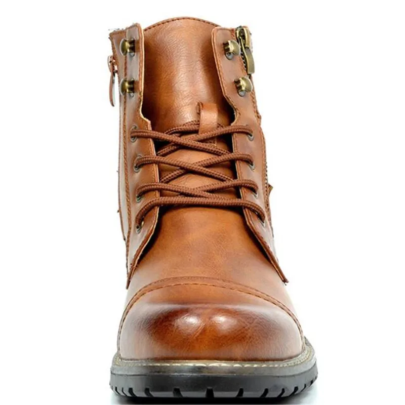 Fashion Men Boots Leather Round Toe Grid Pattern Square Heel Males Shoes Exquisite Leisure Design Men Motorcycle Boot Size 38-48 image 5