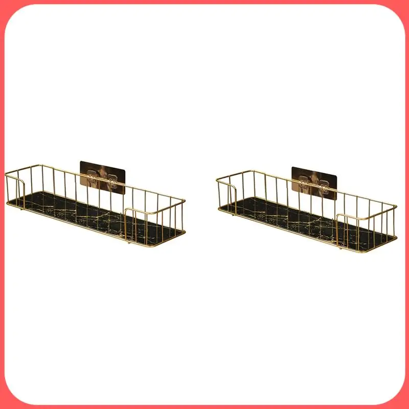 

AA89-1Set Luxury Bathroom Shelf Without Drilling Iron Wall Shelf With Marble Style Glass Plate Iron L