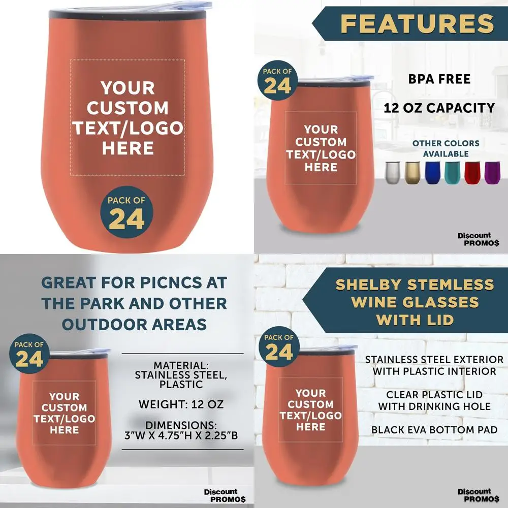 

Изолированные стаканы для вина без ножек, 12 унций, персонализированный набор из 24 штук — идеально подходят для вина, коктейлей, горячих и холодных напитков