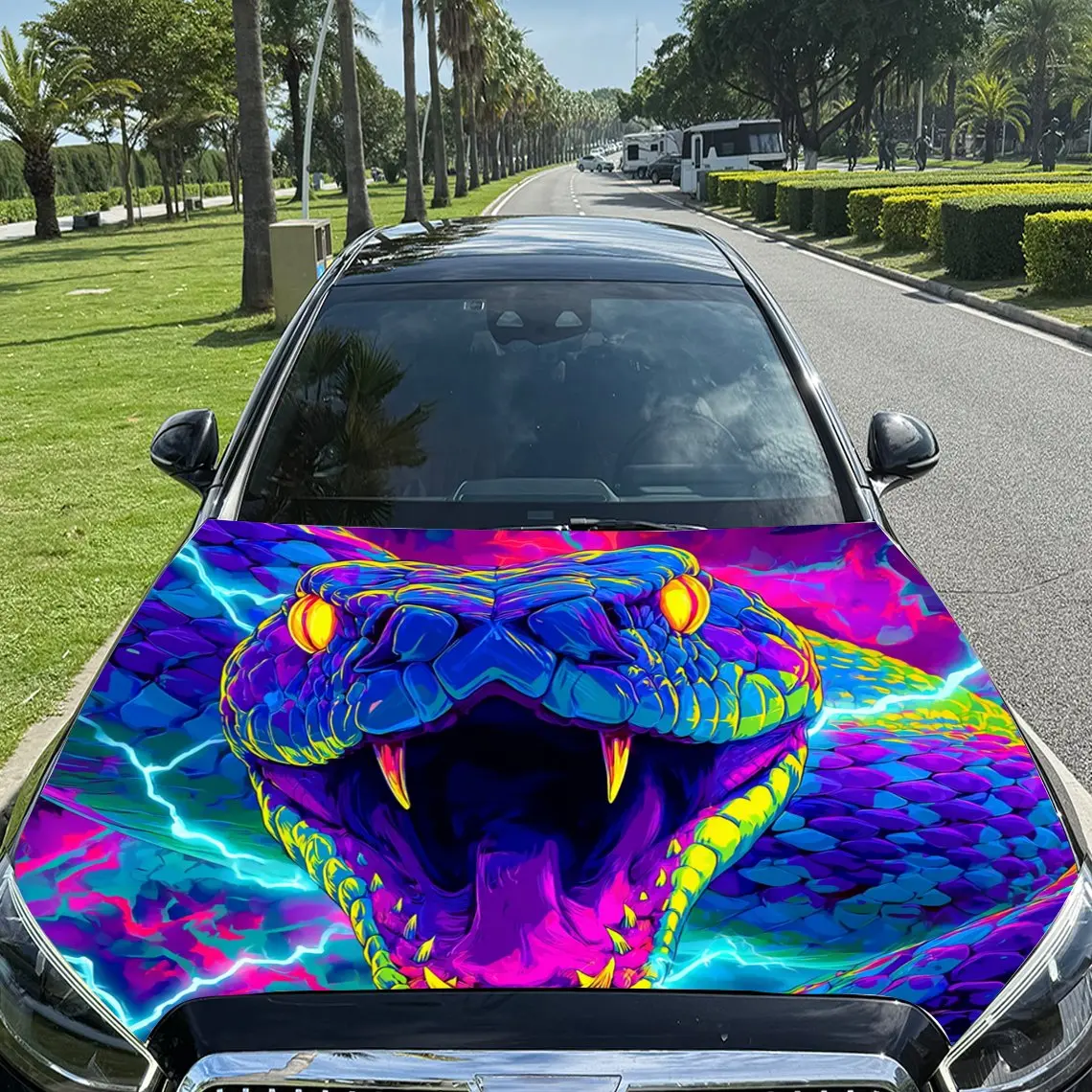 غلاف فينيل للسيارة من مادة نيون السامة بيثون، ملصق غطاء محرك السيارة المقاوم للماء من مادة PVC، مقاوم للخدش ذاتي اللصق #1