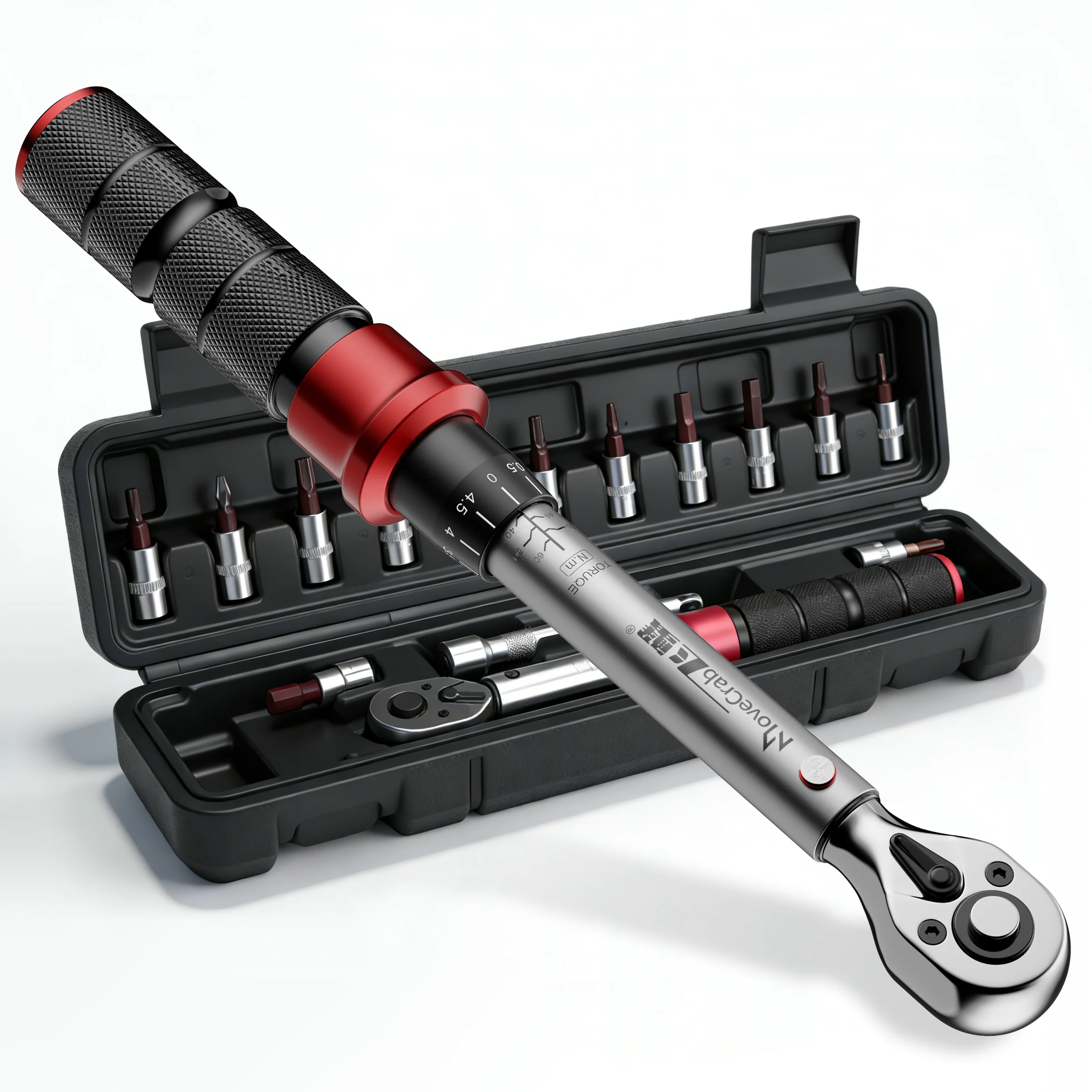 MoveCrab Professional 15Pcs 1/4 Inch Dual Direction Bicycle Torque Wrench Set 2-20N.m Mechanical Kit for Precision Bike Repair