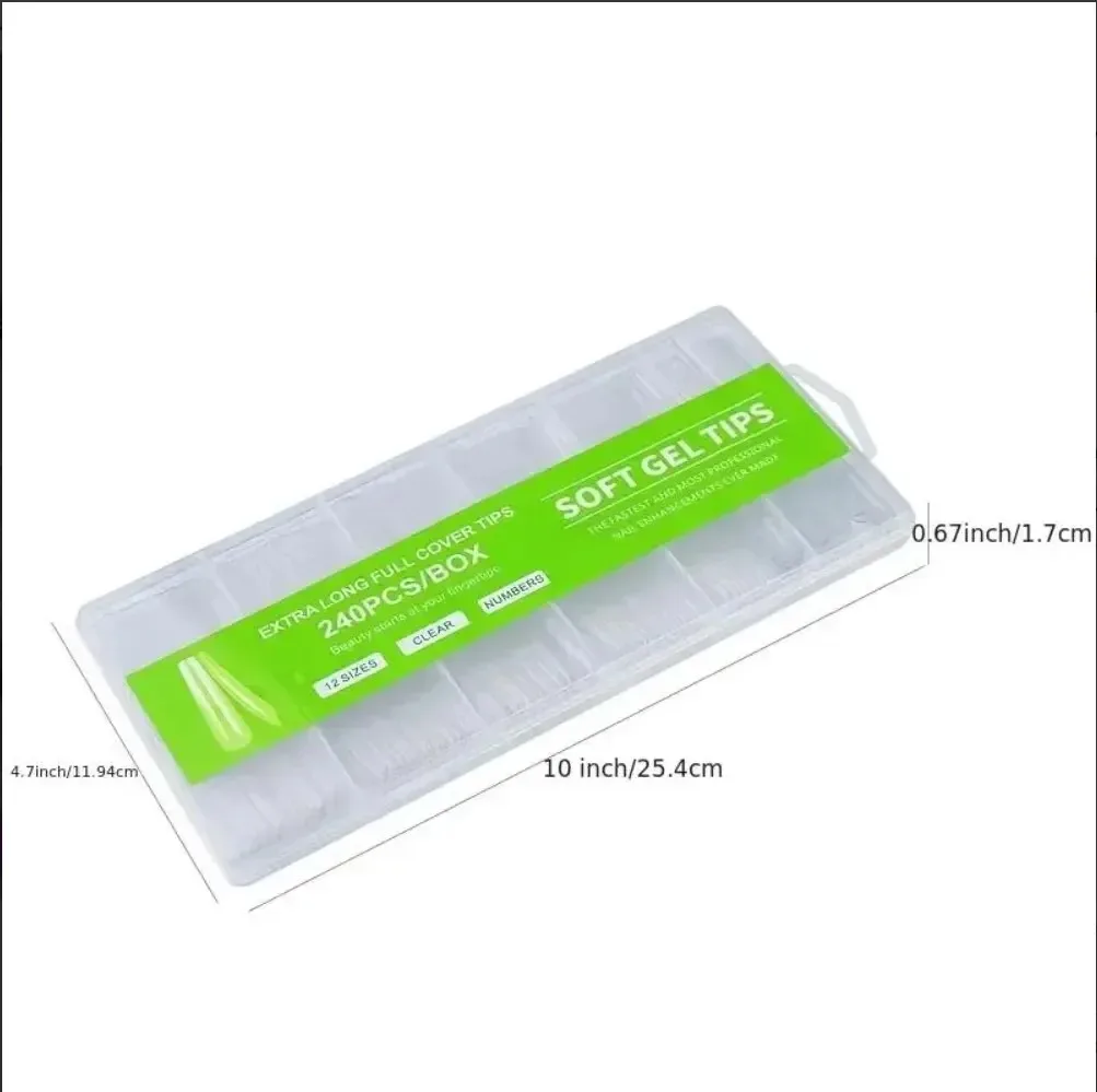 240Pcs Extra Long C Curve Nail Tips Clear False Nail Tips For Gel Acrylic Press On Nails Professional Home DIY With Box image 4