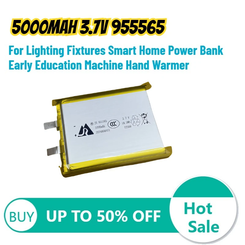 

5000mAh 3.7V 955565 Polymer Lithium Battery for Lighting Fixtures Smart Home Power Bank Early Education Machine Hand Warmer