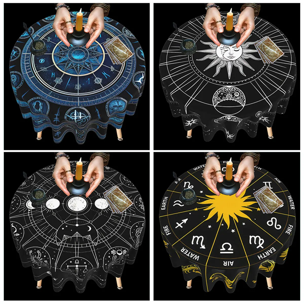 60 Inch Round Tarot Altar Tablecloth Zodiac Constellation Moon Phase Astrology Divination Table Cover Tarot Reading Tapestry