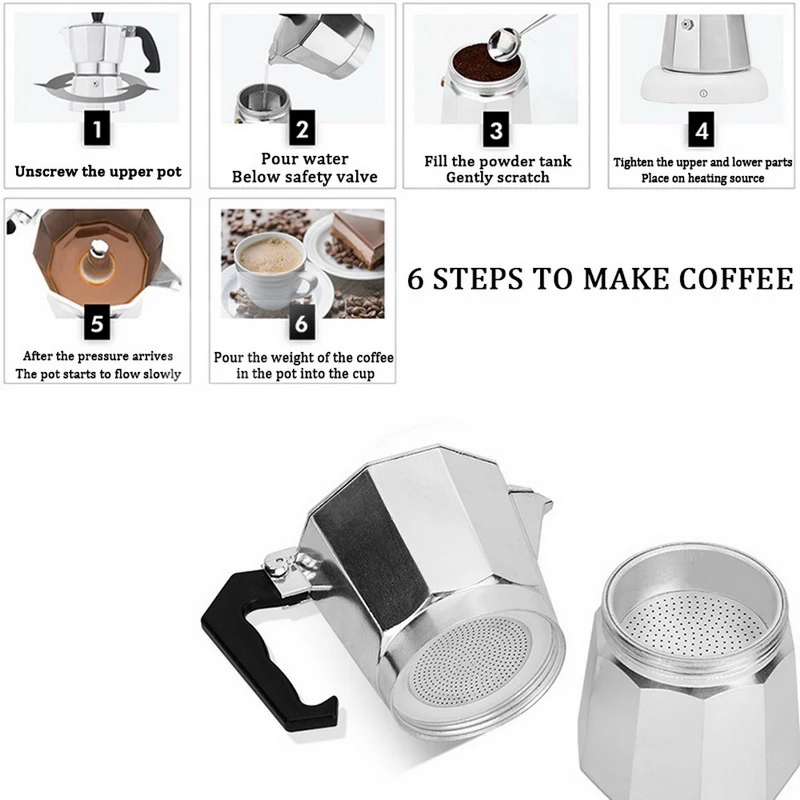 New Coffee Pot Aluminum Coffee Maker Durable Moka Cafeteira Coffeeware Expresso Percolator Multicapacity Coffee Octagonal Pot