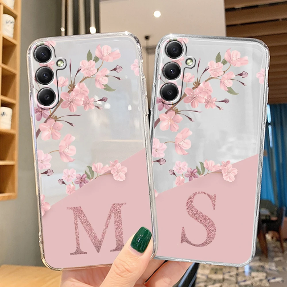 

Clear Case For Samsung Galaxy A54 A53 A55 A16 A17 A57 A56 A37 A36 A07 A35 A34 A26 A25 A15 English Letter Pink Flower Phone Cover