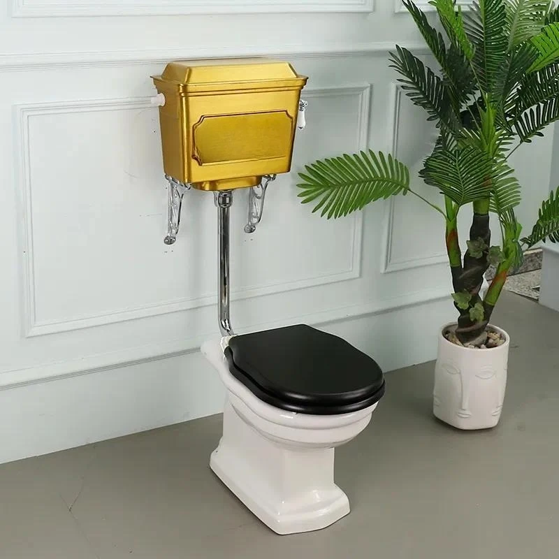 Traditional Two Piece Toilet Set Aluminum Tank Patented Design Floor Mounted S Trap Eco Friendly Slow Close Seat for Bathroom