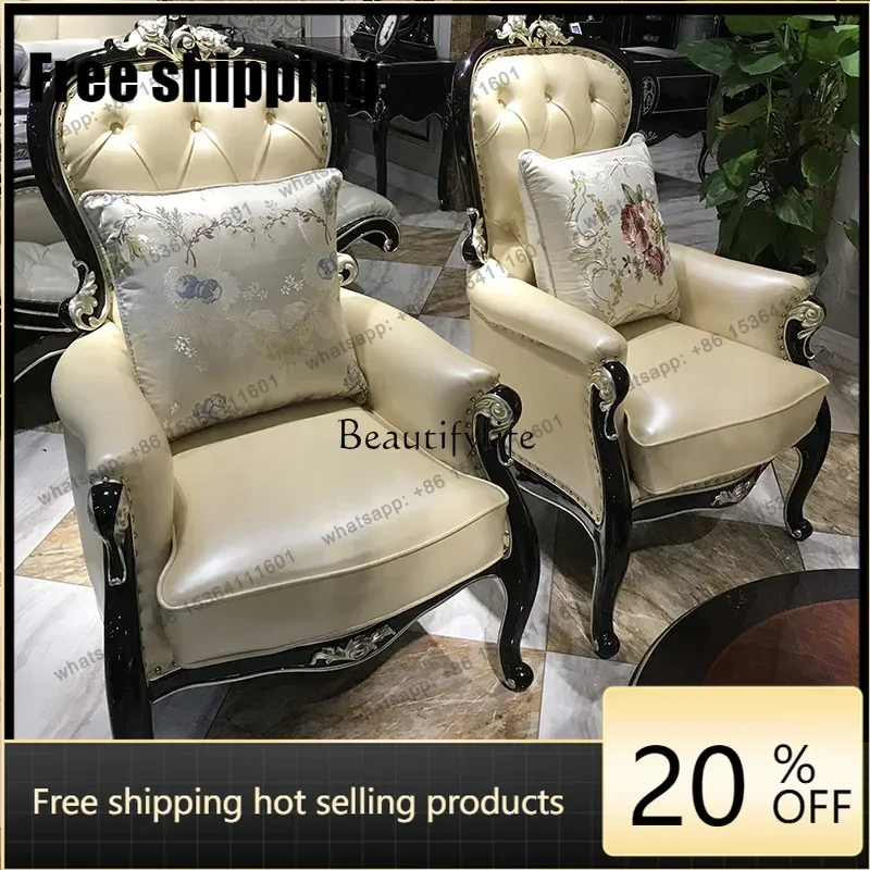 Customizationls European leather leisure chair, neoclassical single sofa chair with simple high back