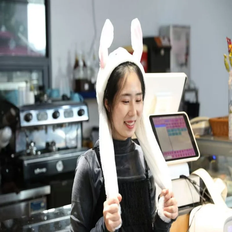 Cute Glowing Rabbit Hat with Moving Ears Plush Bunny Headband Ears Popping Up When Pressing The Paws Plush Bunny Hair Decoration image 2
