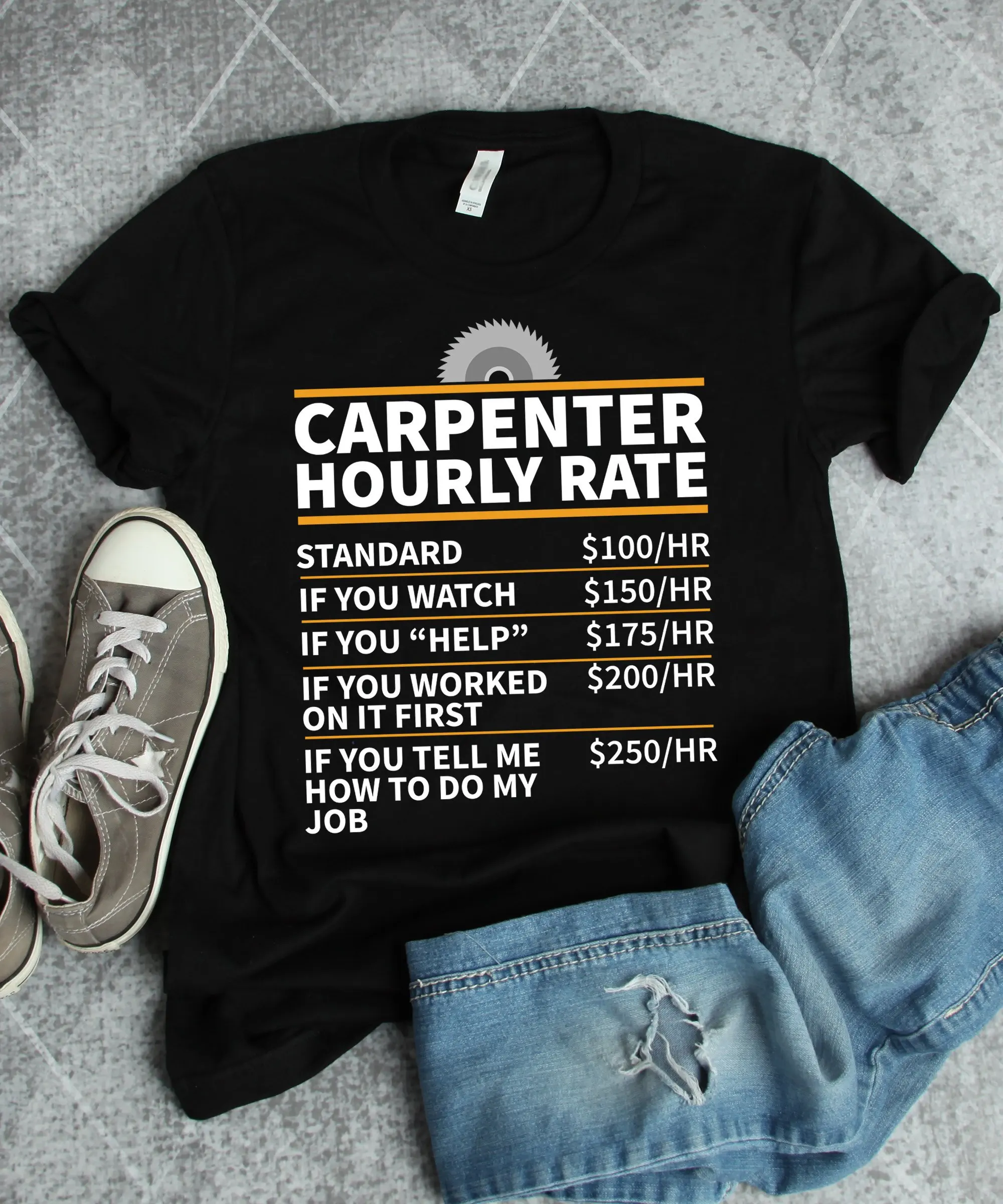 Carpenter T Shirt Hourly Rate Funny Wood Cutting Woodworker