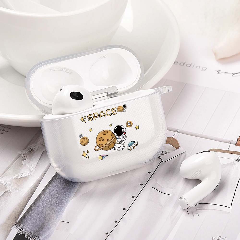 حافظة الفضاء رائد الفضاء ل AirPods ، غطاء سيليكون ناعم ، واضح Funda ، USB C ، Airpods 3 Pro 2 و 1