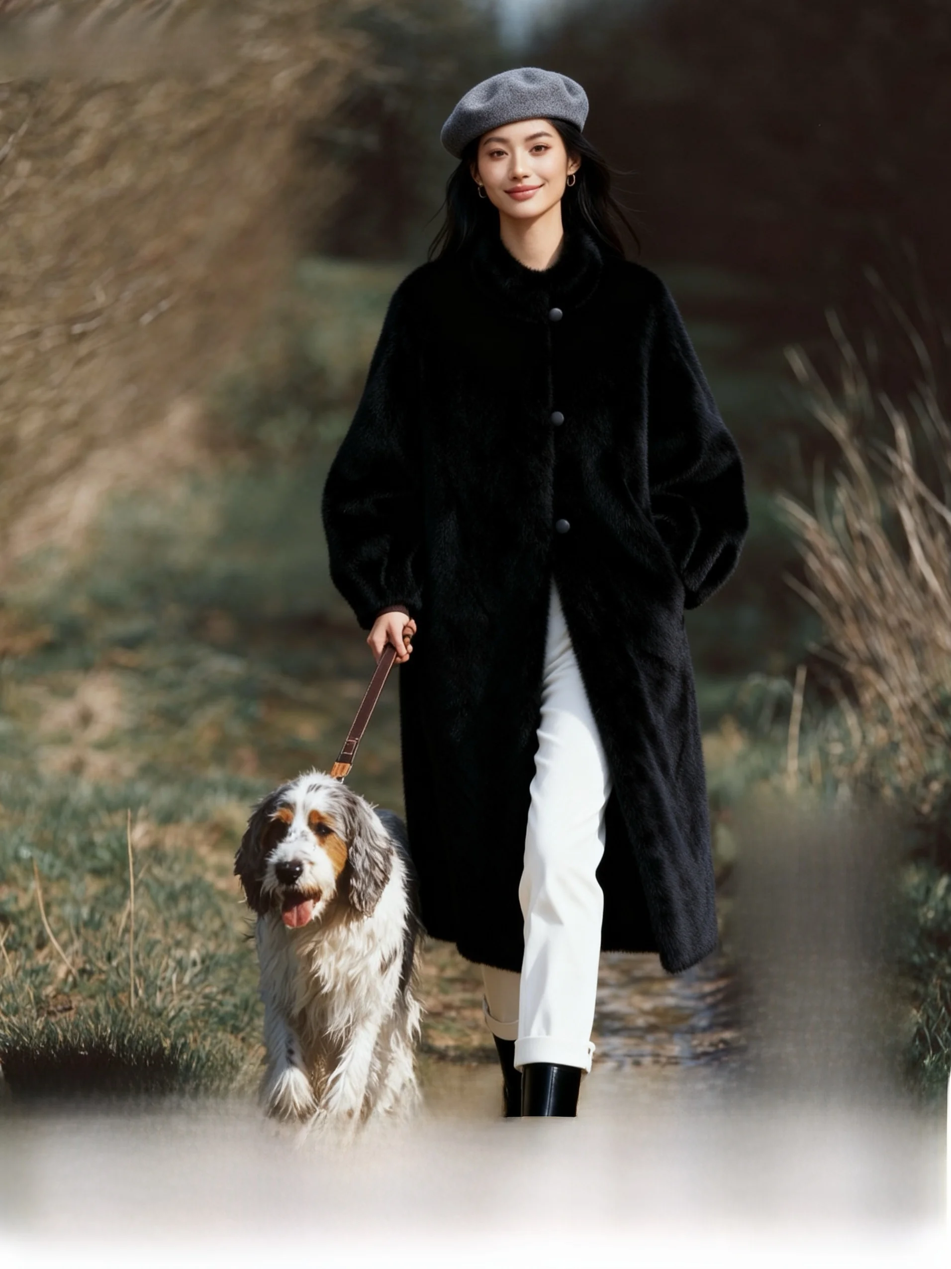 

Eco-Friendly Fur Jaet Sweet Lantern Sve Imitated Leather Fur Coat Long Sve Polyester Fiber Straight Tube pe Coat
