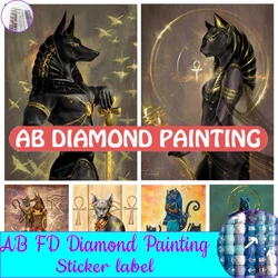 Egipska Bogędność Bastet i Anubis God Diamond Art Painting AB Full Square Drills Ancient Egypt Cat Cross Stitch Home Decor