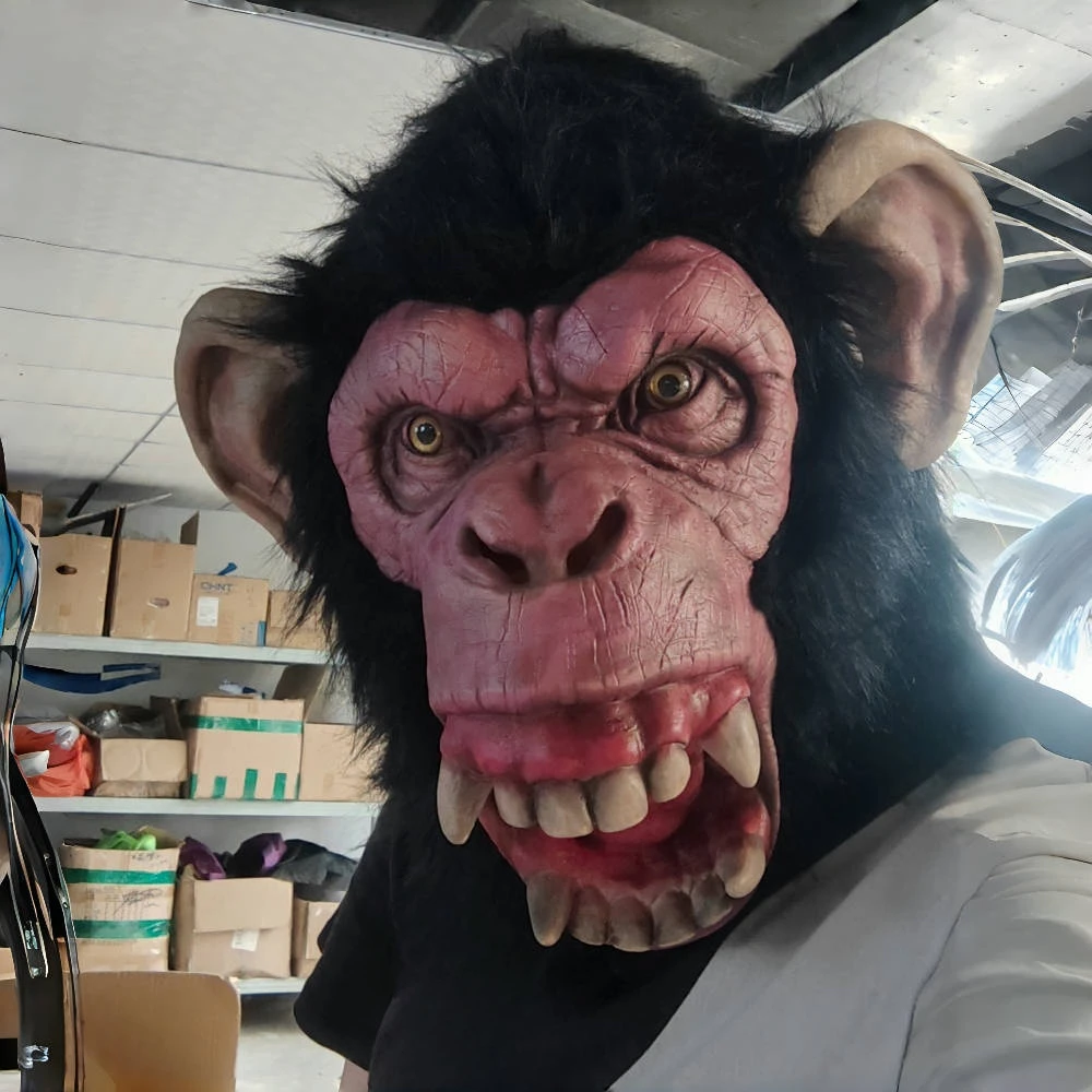 Red Face Animal Angry Monkey Head Mask Jungle Chimp Caesar Gorilla Helmet Latex Costume Party Open Mouth Rubber Animal Mask