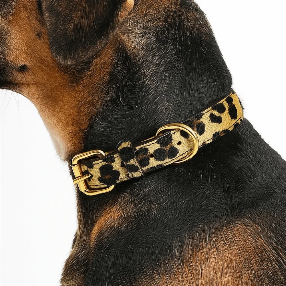 Leopard Print Dog Collar Pet Walking Wear Resistant Adjustable Pet Collar PU Leather Leopard Dog Collar Small Medium Dogs