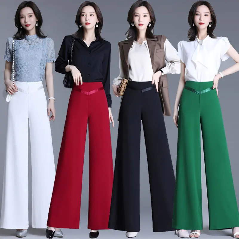 

2026 New Women's Wide Leg Pants For Spring Summer High Waisted Slimming Dance Baggy Pants White Solid Color Fashion Elegant