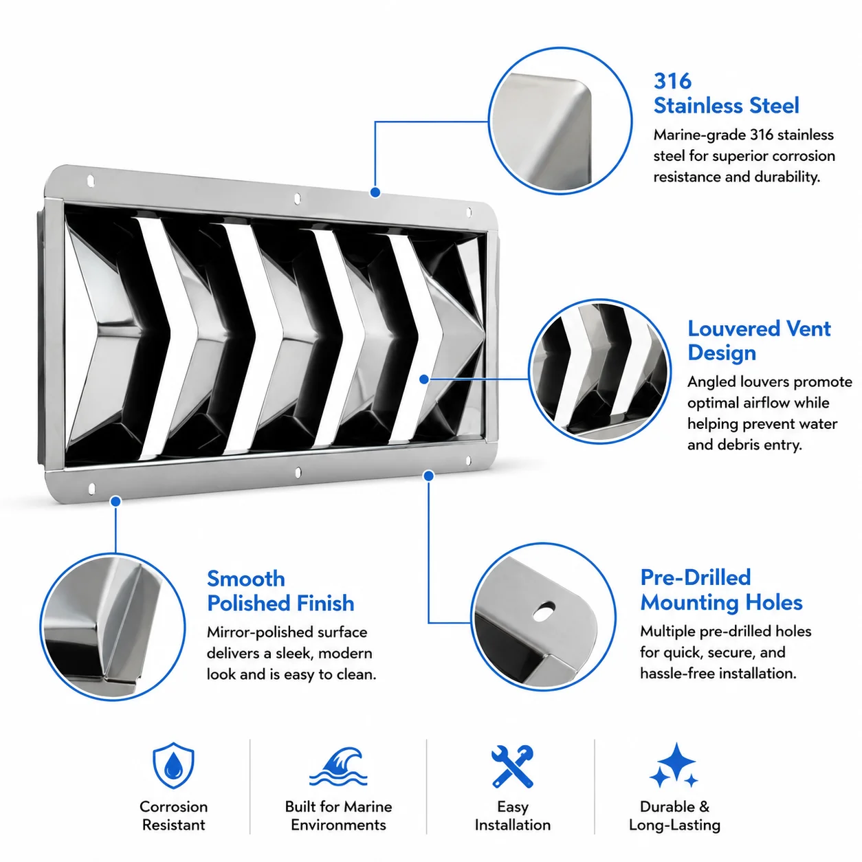 Marine Stainless Steel Boat Louver Vent 3/4/5/6/8 Slots Ventilation Grille for Yacht RV Cabin Air Outlet Hardware Accessories