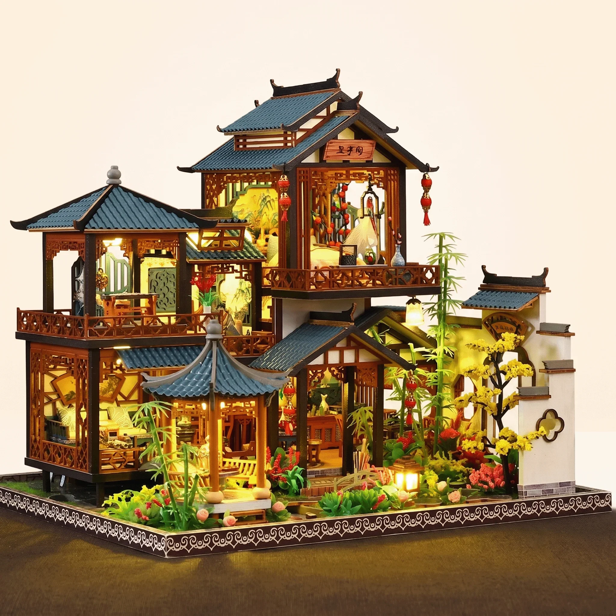 DIY Wooden Orchid Pavilion Book Nook Kit 3D Puzzle Miniature House Model Assembly Craft Bookshelf Insert Decor Gift for Adults