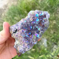 1PC Random Raw Angel Aura Amethyst Cluster Quartz Crystal Stone Geode Specimen Home Healing