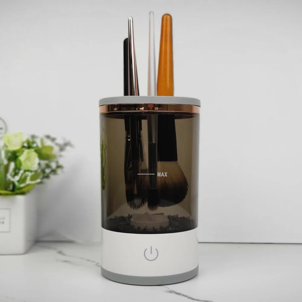 Machine de nettoyage automatique de pinceaux de maquillage semi-transparente - 1 récipient/miroir/accessoires