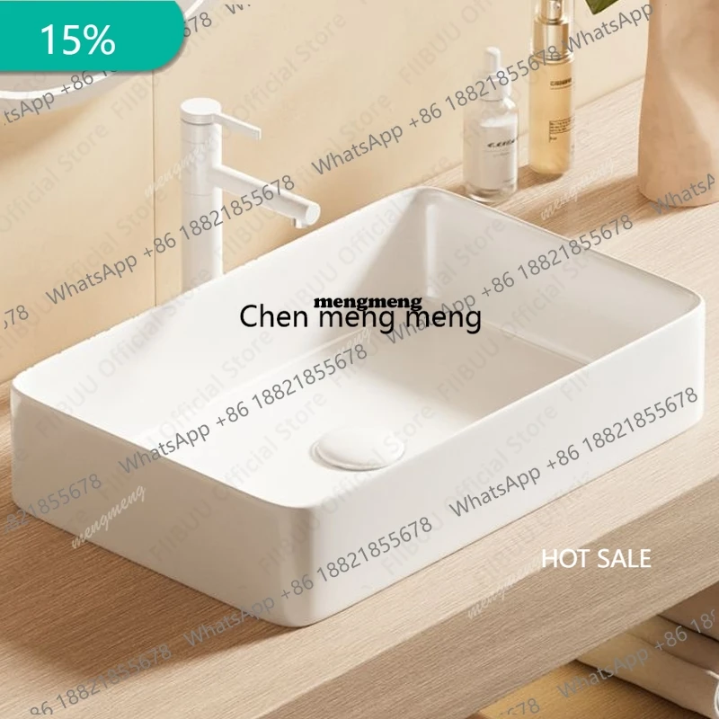 Rectangular White Ceramic Vessel Sink Bathroom Table Sink For Home Apartment Balcony Lavatory Vanity Sink Countertop Wash Basin
