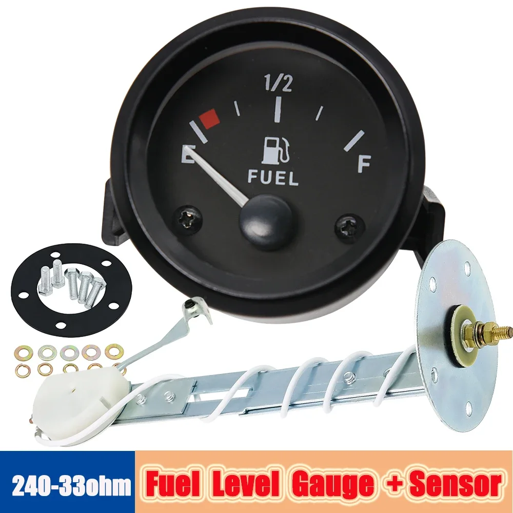 2'' 52mm Universal Fuel Gauge with Fuel level Float Sensor 240-33 ohms Auto Oil Water Tank Level Indicator Gasoline Car Meter