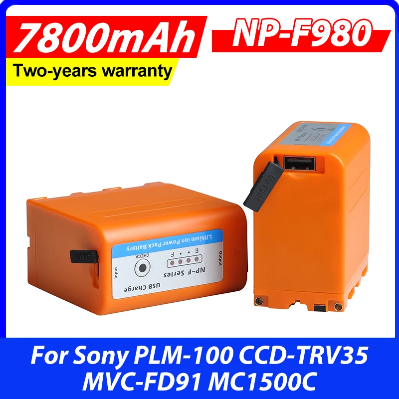 Built-in Type C Port 7800mAh NP F980 NP F970 NP-F960 Battery Power Displays for Sony PLM-100 CCD-TRV35 MVC-FD91 MC1500C