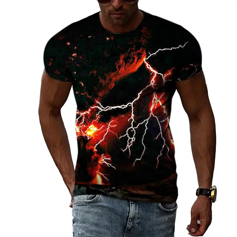 Naturlandschaft Grafik 3D-Druck T-Shirts Herren Casual Hip-Hop Tees Rundhals Kurzarm T-Shirt Harajuku Top Männerkleidung