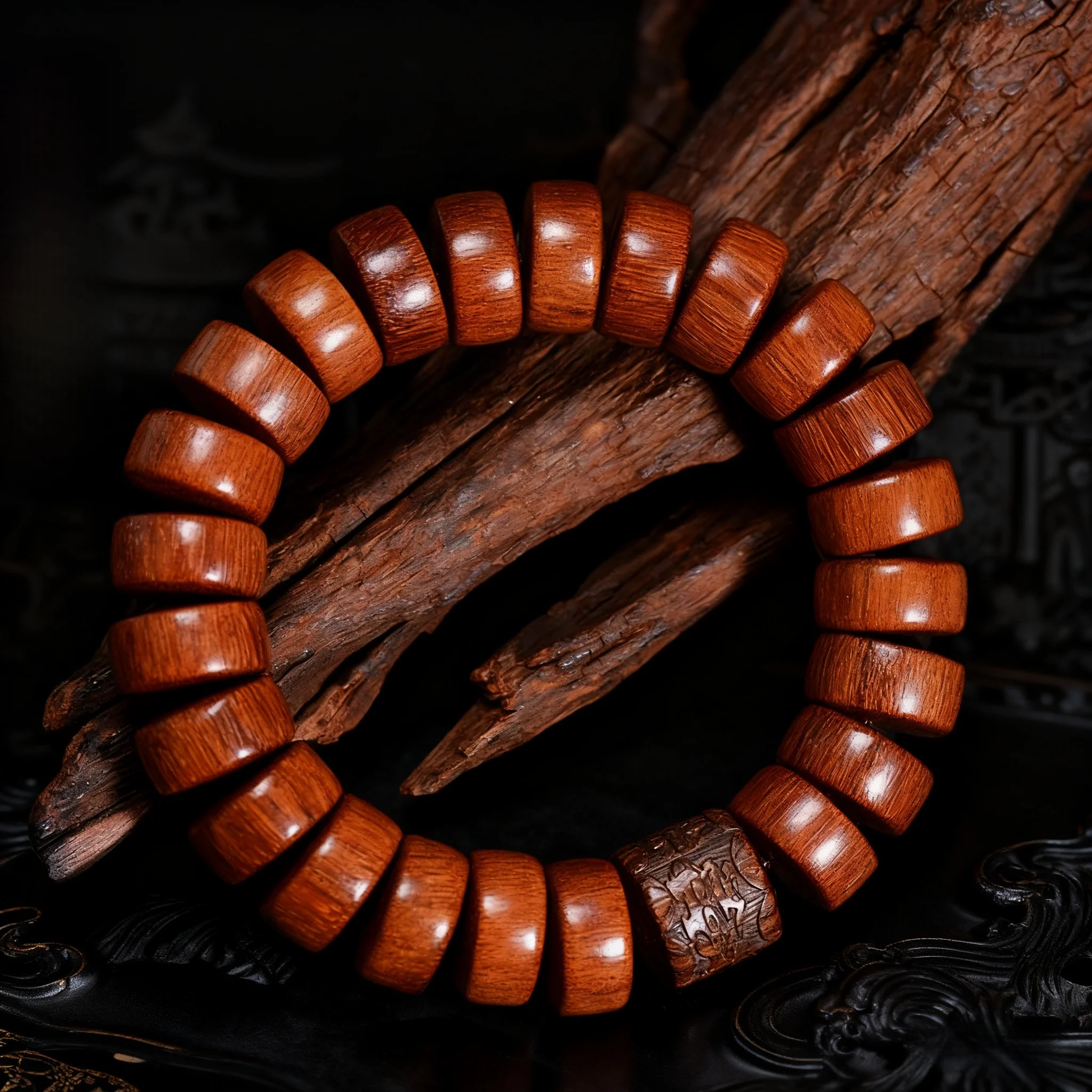 

Real Gold Vein Indonesian Rosewood Wheel Bead Bracelet DIY Carved Pixiu Wooden Wristlet Handcrafted Jewelry Gifts