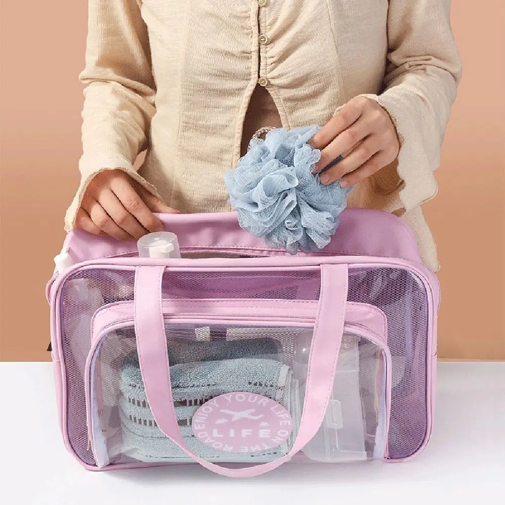 

Large Capacity Portable Cosmetic Bag Transparent Waterproof Toiletry Storage Pouch Wet and Dry Separation Large Opening